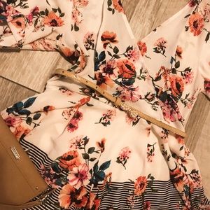 Tan Pleather Pearl Bow Belt